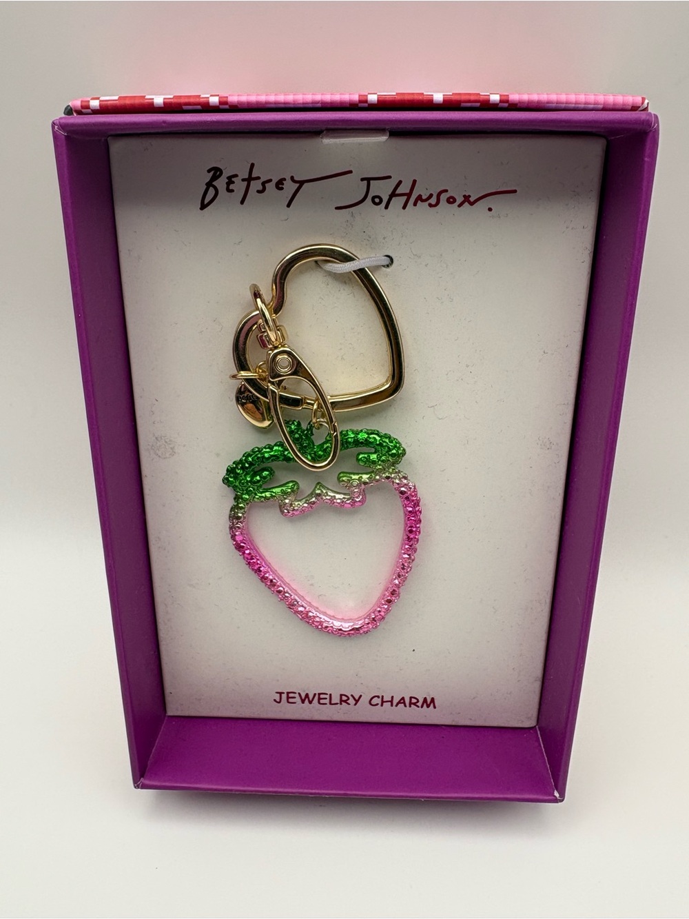 Betsey Johnson Pink and Green Strawberry Keyring